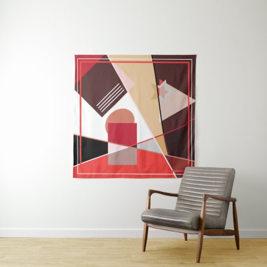 Abstract geometric pattern,  silk scarf shawl desi タペストリー (インサイチュ(横))