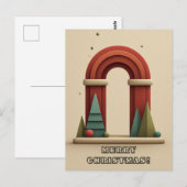 Abstract Geometric Scene with Christmas Trees ポストカード (正面/裏面)