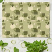 abstract geometric shapes in green tones キッチンタオル (折り畳み)