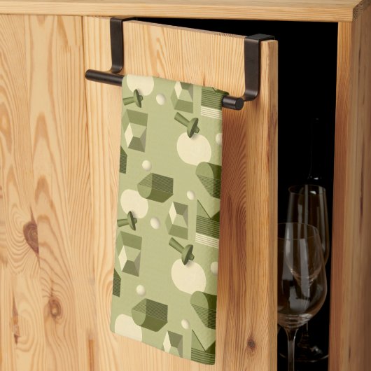 abstract geometric shapes in green tones キッチンタオル (三つ折り)