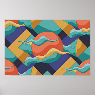 Abstract Geometric Waves Poster ポスター