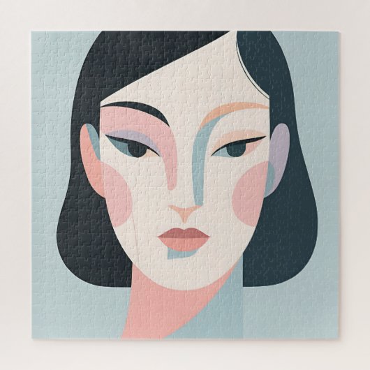 Abstract Geometric Woman Portrait Minimalist ジグソーパズル (縦)