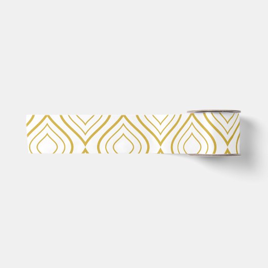 Abstract geometrical, white and gold サテンリボン (正面)
