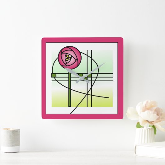 Abstract Glasgow Rose  スクエア壁時計 (ホーム)