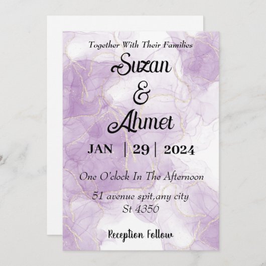 Abstract glitter purple wedding invitation 招待状 (正面/裏面)