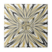 Abstract Gold and Black Floral Burst タイル (正面)