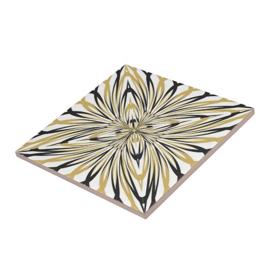 Abstract Gold and Black Floral Burst タイル (側面)