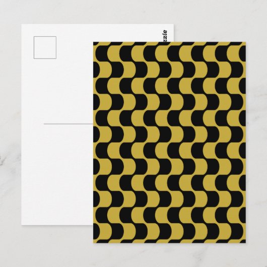 Abstract Gold Black Distorted Checkerboard Pattern ポストカード (正面/裏面)