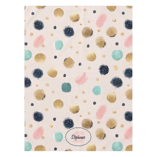 Abstract Gold & Colorful Brushstroke Circle テーブルクロス (正面)