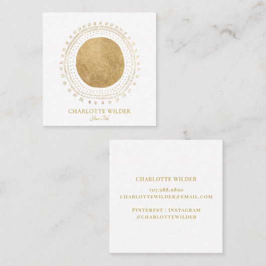 Abstract Gold Foil Circle Sun Rays スクエア名刺 (正面/裏面)