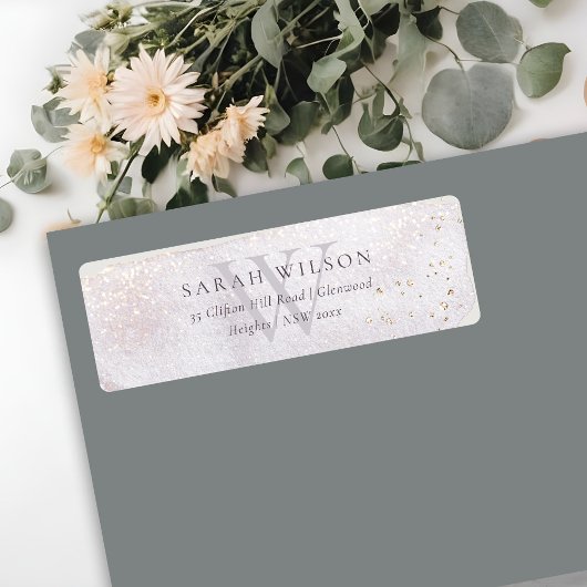 Abstract Gold Lilac Brush Stoke Monogram Address ラベル