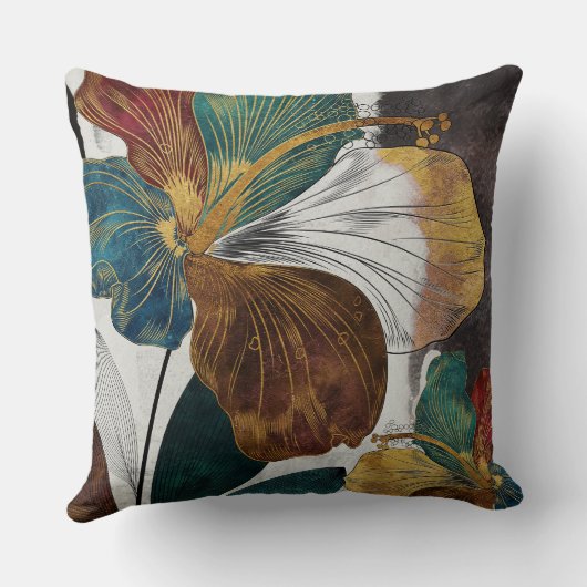 Abstract Gold Line Floral Art with Bold Petals クッション (裏面)