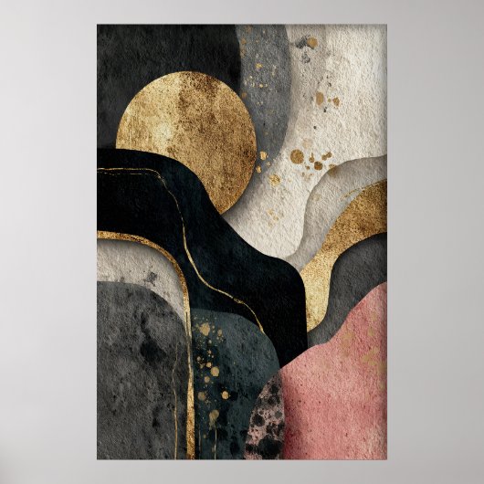 Abstract Gold Minimalist Print, Boho Printable ポスター (正面)