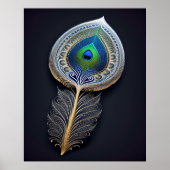 Abstract Gold Peacock Feather Illustration ポスター (正面)