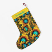 Abstract Gold Teal Sunflowers Floral Holiday スモールクリスマスストッキング (裏面 (吊り時))