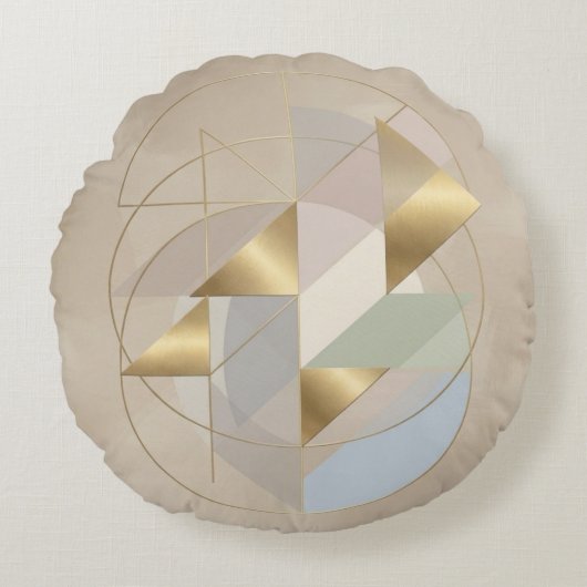 Abstract Golden Accent Round Pillow | Modern Decor ラウンドクッション (正面)