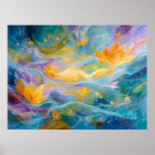 Abstract Golden Lotus Floating Flowers  ポスター (正面)