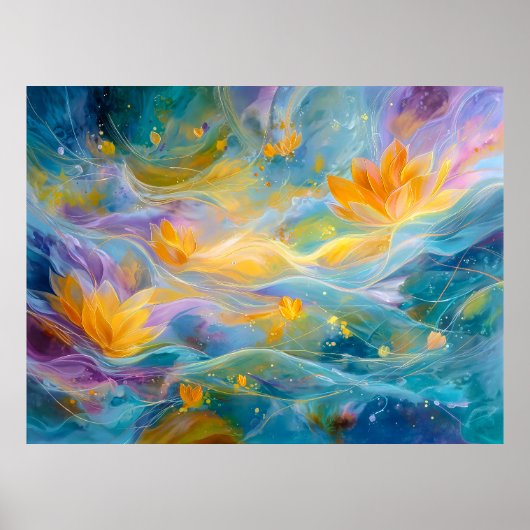 Abstract Golden Lotus Floating Flowers  ポスター (正面)