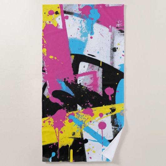 Abstract Graffiti Splash Urban Pop Art ビーチタオル (正面)