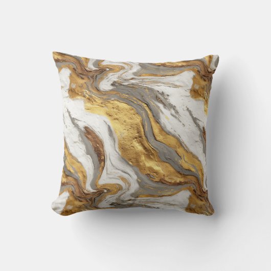 Abstract Gray Marble Texture with Flowing Gold クッション (正面)
