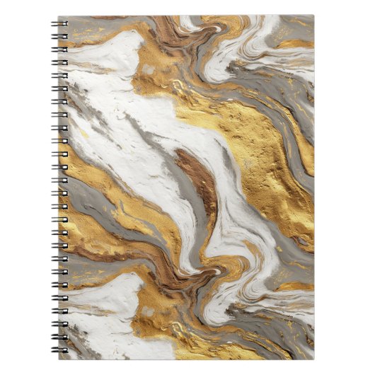 Abstract Gray Marble Texture with Flowing Gold ノートブック (正面)
