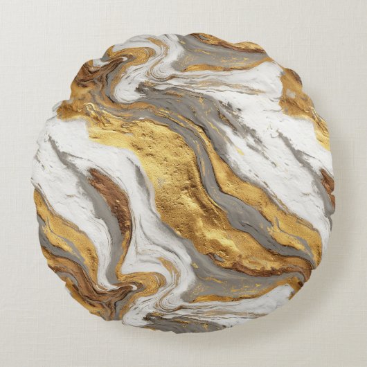 Abstract Gray Marble Texture with Flowing Gold ラウンドクッション (正面)