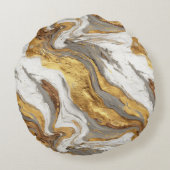 Abstract Gray Marble Texture with Flowing Gold ラウンドクッション (裏面)