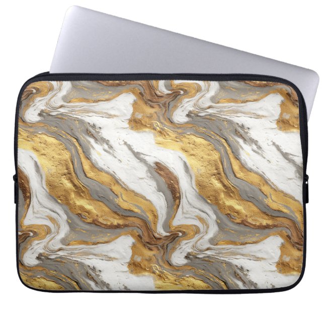 Abstract Gray Marble Texture with Flowing Gold ラップトップスリーブ (正面)