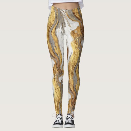 Abstract Gray Marble Texture with Flowing Gold レギンス (正面)