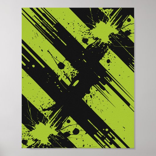 Abstract Green and Black Paint Splatter ポスター (正面)