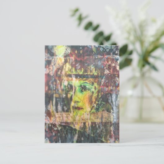 Abstract Green Face Mixed Media Collage ポストカード (スタンド正面)