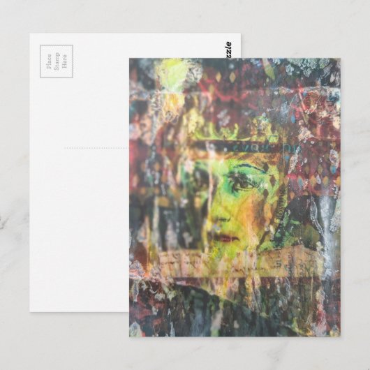 Abstract Green Face Mixed Media Collage ポストカード (正面/裏面)