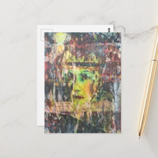 Abstract Green Face Mixed Media Collage ポストカード (正面/裏面インサイチュ)