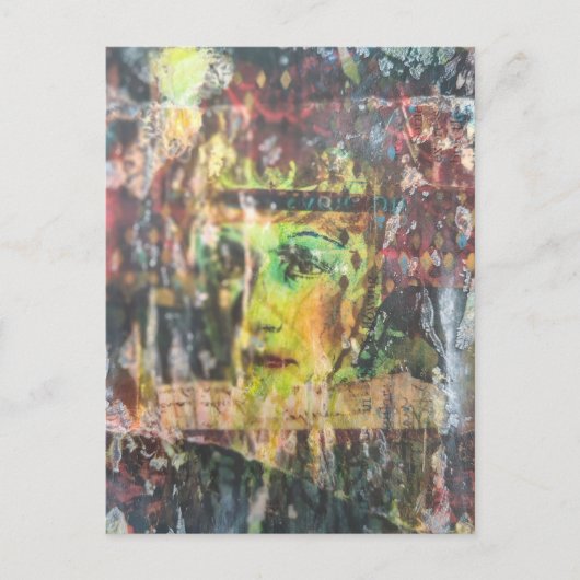 Abstract Green Face Mixed Media Collage ポストカード (正面)