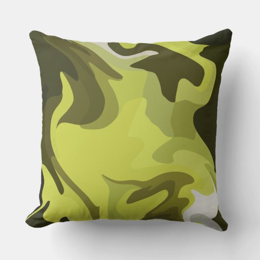 Abstract Green Fluid Art with Dark Accents クッション (正面)