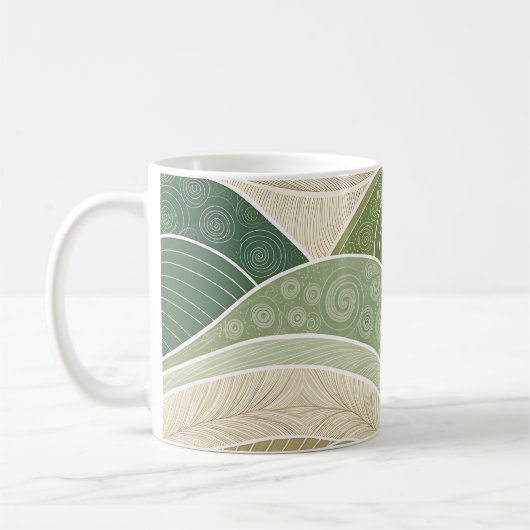 Abstract Green Hills Art Mug | Modern Nature コーヒーマグカップ (左)
