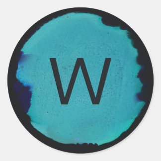 Abstract Green Teal Blue Monogram Sticker ラウンドシール