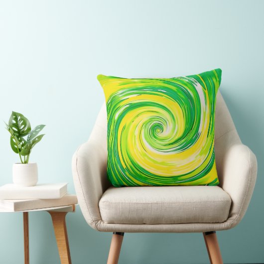 Abstract Green Yellow Spiral Art クッション (椅子)