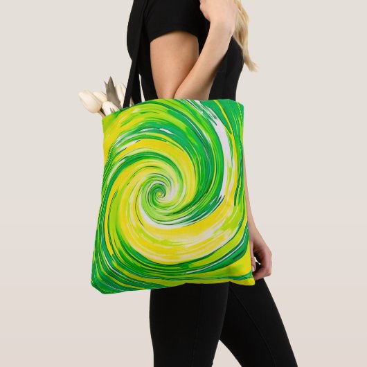 Abstract Green Yellow Spiral Art トートバッグ (クローズアップ)