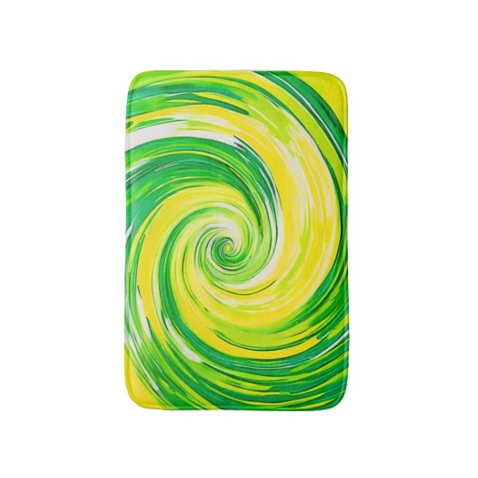 Abstract Green Yellow Spiral Art バスマット (正面縦)