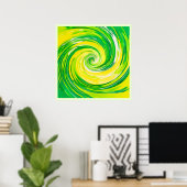 Abstract Green Yellow Spiral Art ポスター (ホームオフィス)