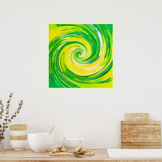 Abstract Green Yellow Spiral Art ポスター (キッチン)