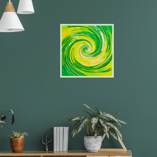 Abstract Green Yellow Spiral Art ポスター (リビング1)