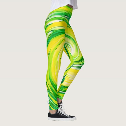 Abstract Green Yellow Spiral Art レギンス (右)