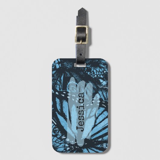 Abstract Grunge Blue Butterfly Art Personalized ラゲッジタグ (正面縦)