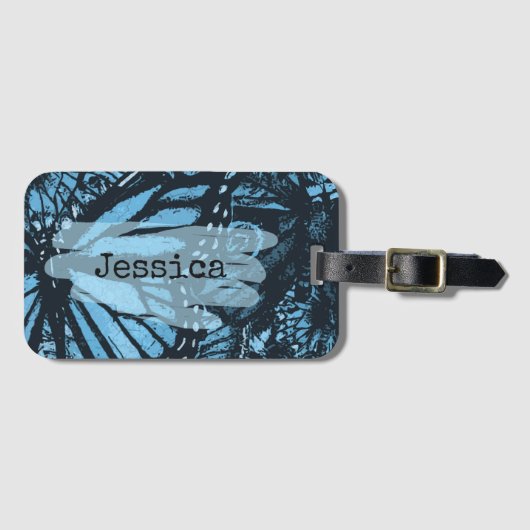 Abstract Grunge Blue Butterfly Art Personalized ラゲッジタグ (正面横)
