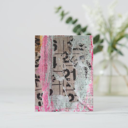 Abstract Grunge Numbers mixed media collage  ポストカード (スタンド正面)