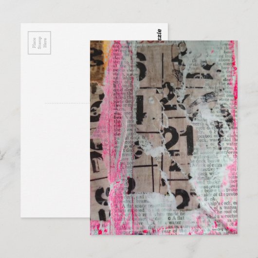 Abstract Grunge Numbers mixed media collage  ポストカード (正面/裏面)