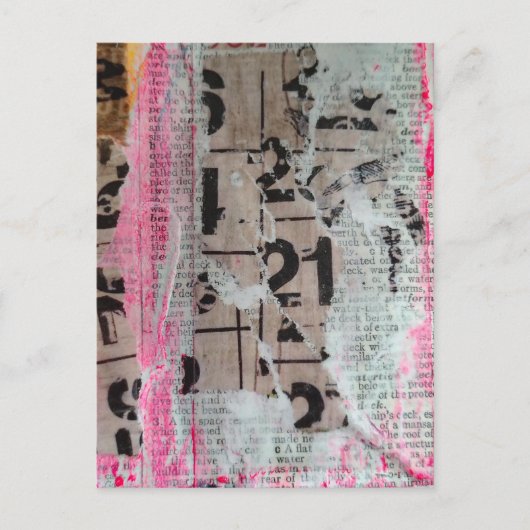Abstract Grunge Numbers mixed media collage  ポストカード (正面)