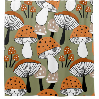 Abstract Hand Drawing Colorful Mushrooms Repeating シャワーカーテン